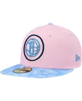 Men's New Era Pink, Light Blue Brooklyn Nets Paisley Visor 59FIFTY Fitted Hat