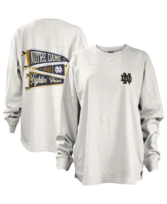 Women's Pressbox White Notre Dame Fighting Irish Pennant Stack Oversized Long Sleeve T-shirt