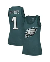 Women's Majestic Threads Jalen Hurts Midnight Green Philadelphia Eagles Player Name and Number Tri-Blend Tank Top