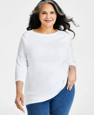 Style & Co Plus Pima Cotton 3/4-Sleeve Top, Exclusively at Macy's