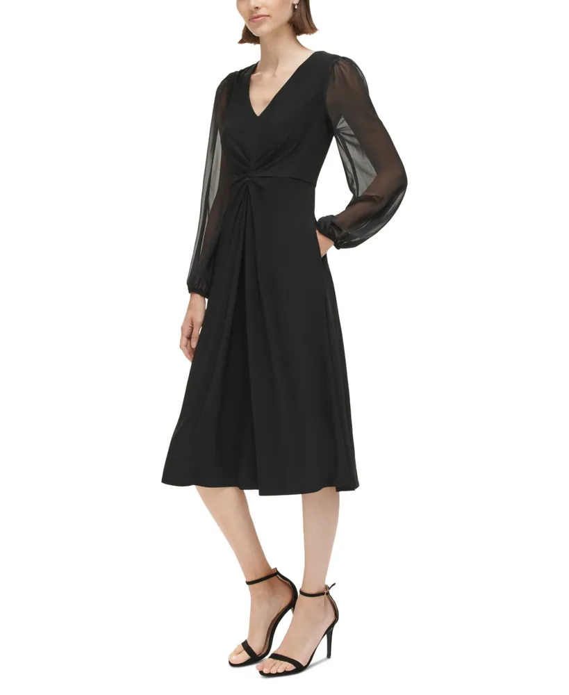 Jessica Howard Petite Gathered Blouson-Sleeve Midi Dress