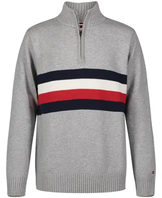 Tommy Hilfiger Little Boys Signature Stripe Long Sleeve Quarter Zip Sweater