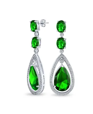Bling Jewelry Art Deco Style Wedding Simulated Emerald Green Aaa Cubic Zirconia Halo Large Teardrop Cz Statement Dangle Chandelier Earrings Pageant Br