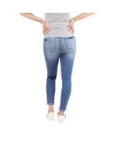 Indigo Poppy Maternity Light Wash Butt Lifter Distressed Jeans With Belly Band