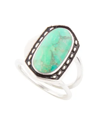 Barse Shield Genuine Turquoise Oval Band Ring