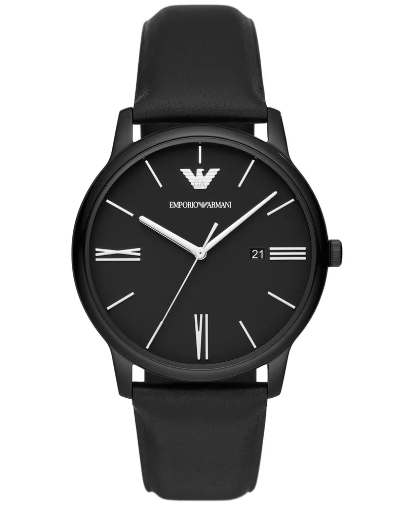 Emporio Armani Men's Black Leather Strap Watch 42mm