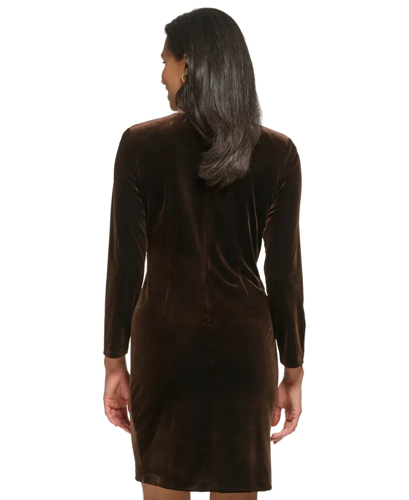 Dkny Women's Velvet Ruched-Front Long-Sleeve Dress