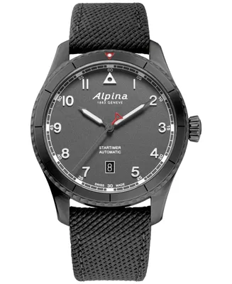 Alpina Men's Swiss Automatic Startimer Pilot Gray Rubber Strap Watch 41mm