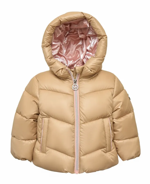 Baby girls' bronze quilted and fur-lined padded jacket