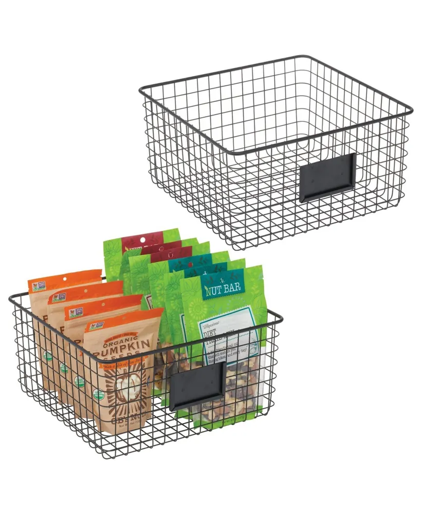 4ct mDesign Wide Steel Kitchen Organizer Basket Label Slot, 4 Pack, Matte Black