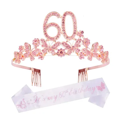 60th Birthday Gifts for Women: Elegant Crystal Tiara and It's My 60th Birthday Sash, Perfect for Celebrations, Decorations, and Party Supplies, Make H