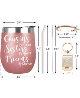 Cousin Gifts for Women, Humorous Birthday and Christmas Present Ideas, Blood Sisters Heart Friends Choice Coffee Mug Cup Tumbler and Bracelet Jewelry