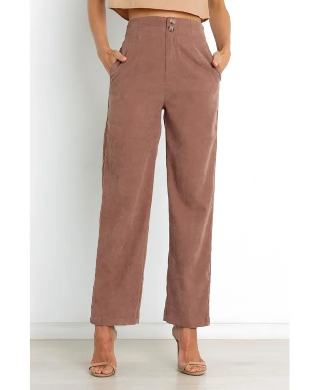 Georgette High Waisted Straight Leg Pants - Brown - Petal & Pup