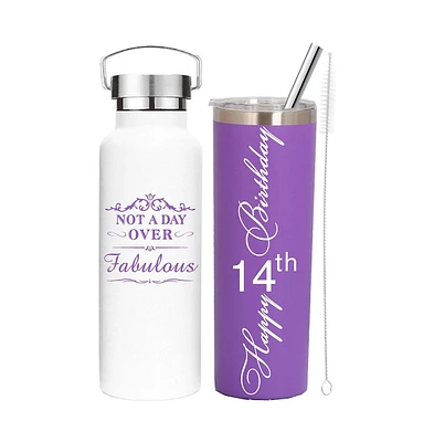 Meant2tobe 14th Birthday Decorations and Tumbler Gift Set for 14 Year Old Girls - Perfect Birthday Gifts and Party Supplies for Girls Turning 14