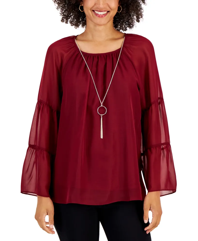 Jm Collection Petite Tier-Sleeve Necklace Top, Created for Macy's