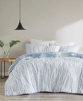 Natori Brush Stroke Oversized Reversible Seersucker 4 Piece Comforter Set