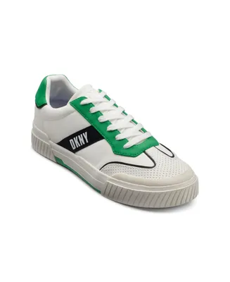 Dkny Men's Side Logo Perforated Two Tone Branded Sole Racer Toe Sneakers