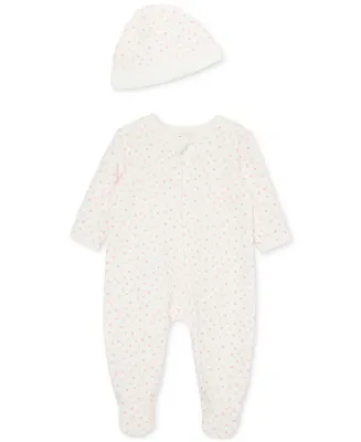 Little Me Baby Boy or Girl Quilt Footed Coverall and Hat, 2 Piece Set