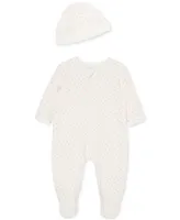 Little Me Baby Boy or Girl Quilt Footed Coverall and Hat, 2 Piece Set 