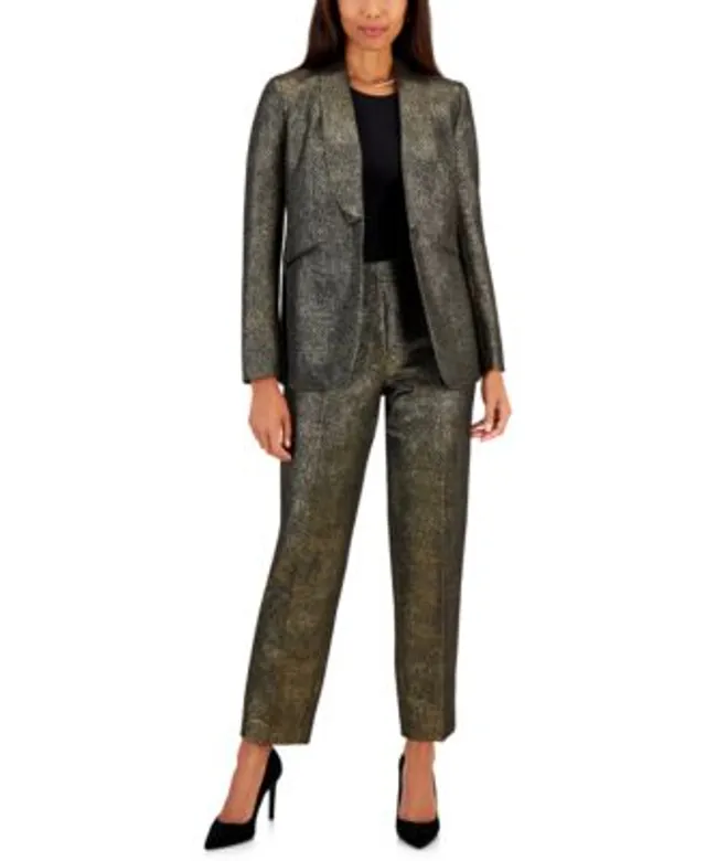 Kasper Womens One Button Blazer Printed Top Straight Leg Pants