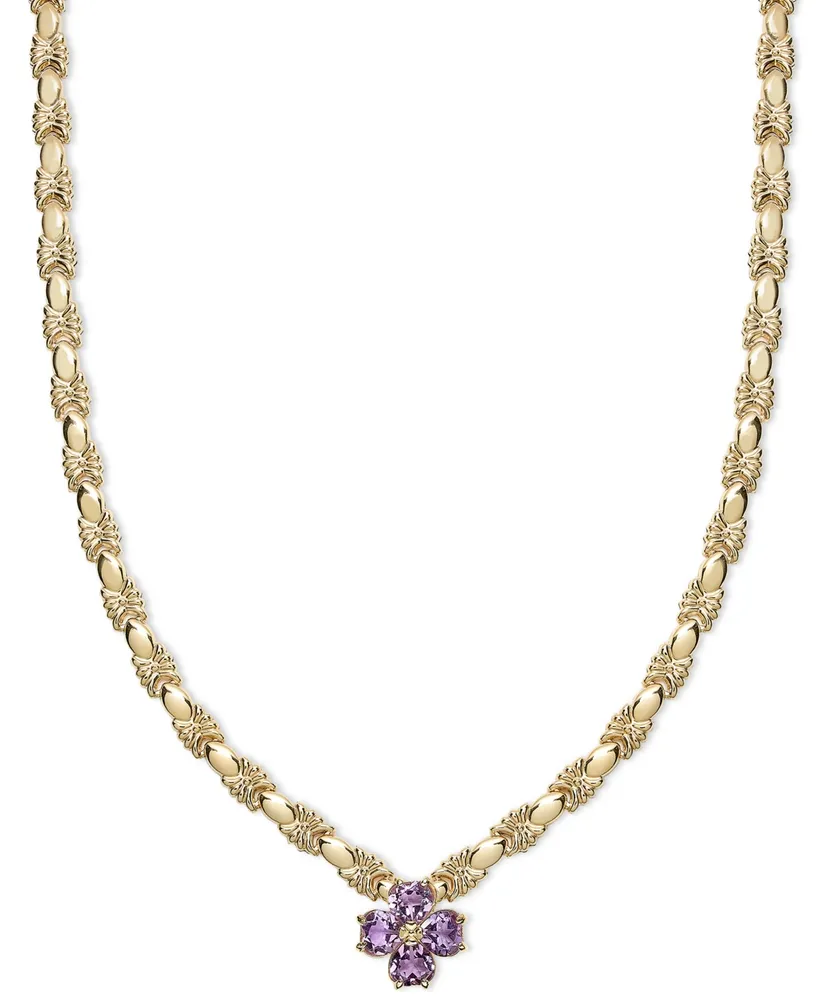 Flower Cluster Stampato Link 18" Pendant Necklace (5-1/5 ct. t.w.) 14k Gold-Plated Sterling Silver