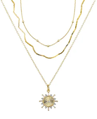 Unwritten Cubic Zirconia Sun Pendant Layered Necklace Set, 3 Pieces