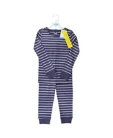 Hudson Baby Big Boys Cotton Pajama Set, Denim Blue Stripe