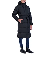 Sebby Collection Women's Long Puffer Jacket with Hood and Belt