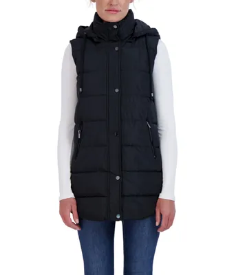 Sebby Collection Women's Long Puffer Vest with Detachable Hood