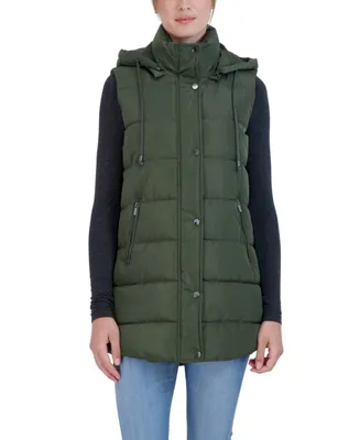 Sebby Collection Women's Long Puffer Vest with Detachable Hood