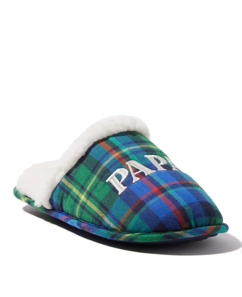 Dearfoams Men's Papa Bear Plaid Dad Scuff Slipper