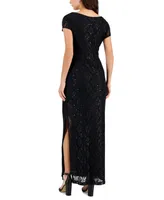 Connected Women's Sequined-Lace Maxi Dress