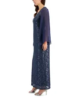 Connected Women's Sequined-Lace V-Neck Maxi Dress