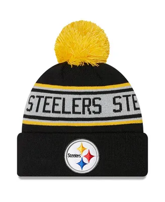 Big Boys and Girls New Era Black Pittsburgh Steelers Repeat Cuffed Knit Hat with Pom