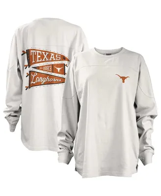 Women's Pressbox White Texas Longhorns Pennant Stack Oversized Long Sleeve T-shirt