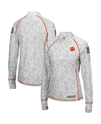 Women's Colosseum White Clemson Tigers Oht Military-Inspired Appreciation Officer Arctic Camo Fitted Lightweight 1/4-Zip Jacket