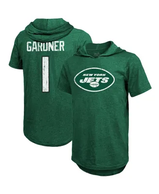 Men's Majestic Threads Ahmad Sauce Gardner Heather Green New York Jets Player Name and Number Tri-Blend Hoodie T-shirt