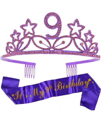 Meant2tobe 9th Birthday Sash and Tiara Set for Girls - Glittery It's My with Star Rhinestone