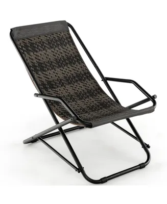 1 Pc Patio Folding Rattan Sling Chair Rocking Lounge Chaise Armrest Garden Portable