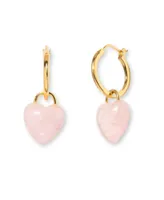 Women's Pink Quartz Heart Hoop Earrings