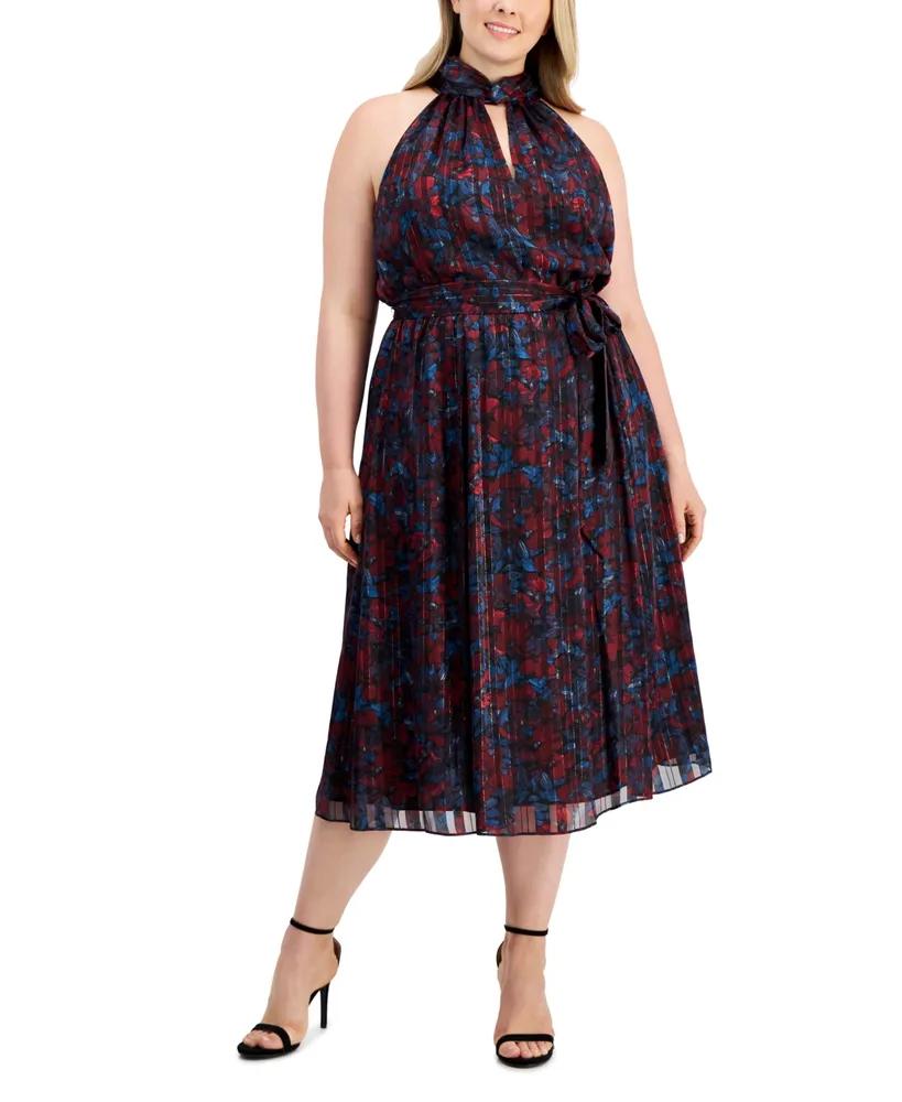 Anne Klein Plus Size Twist-Neck Halter-Style Midi Dress