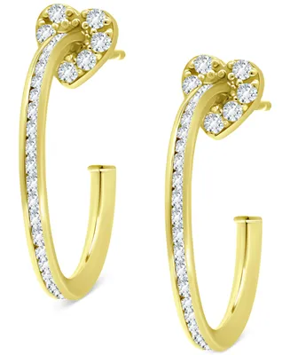 Giani Bernini Cubic Zirconia Heart Motif Small Hoop Earrings, 0.88", Created for Macy's