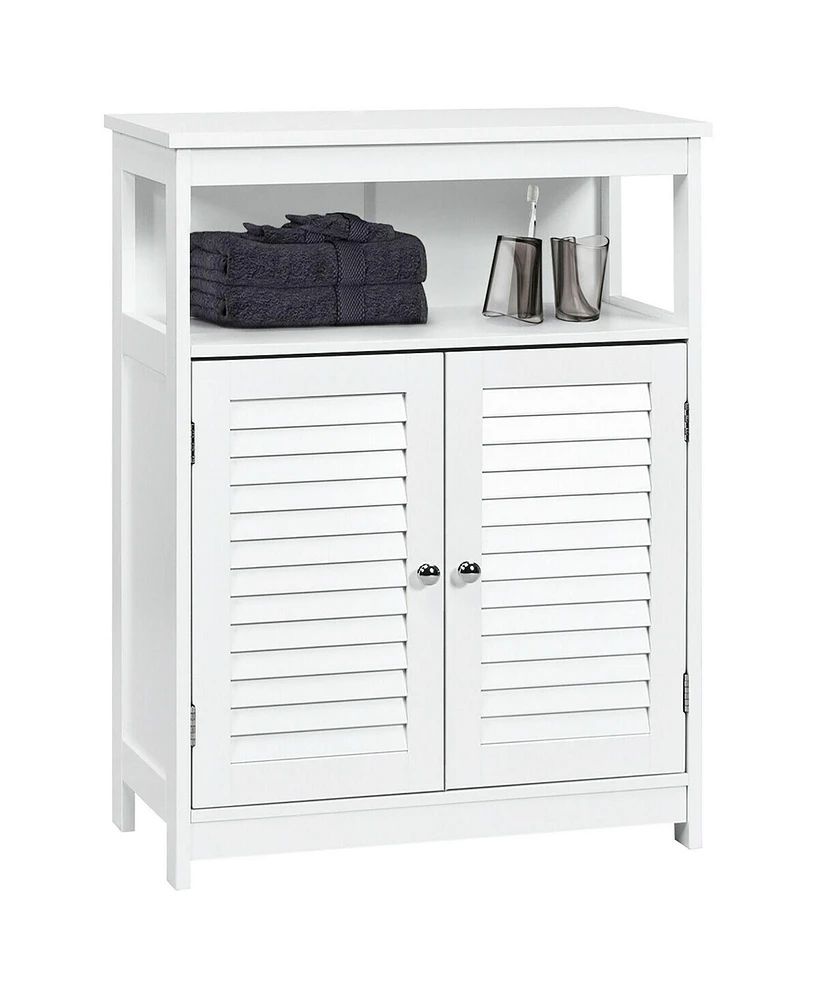 Costway Bathroom Wood Storage Cabinet w/ Double Shutter Door