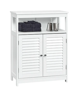 Costway Bathroom Wood Storage Cabinet w/ Double Shutter Door