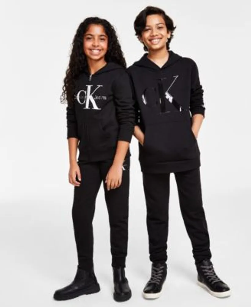 Calvin Klein Little Girls Monogram Fleece Hoodie and Joggers Set, 2 Piece -  Macy's