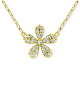 Giani Bernini Cubic Zirconia Flower Pendant Necklace in 18k Gold-Plated Sterling Silver, 16" + 2" extender, Created for Macy's