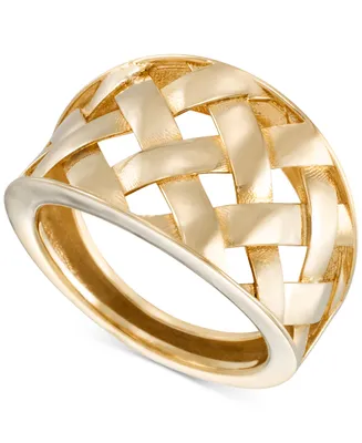 Polished Basketweave Openwork Statement Ring in 10k Gold