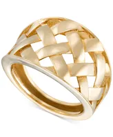 Polished Basketweave Openwork Statement Ring in 10k Gold