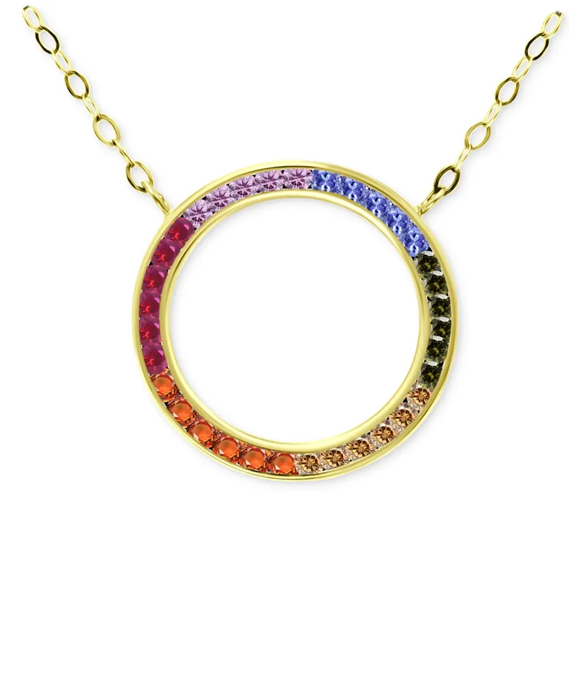 Giani Bernini Rainbow Cubic Zirconia Open Circle Pendant Necklace in 18k Gold-Plated Sterling Silver, 16" + 2" extender, Created for Macy's