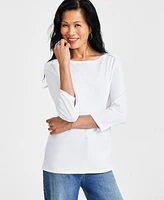 Style & Co Women's Pima Cotton 3/4-Sleeve Boat-Neck Top, Regular Petite, Created for Macy's